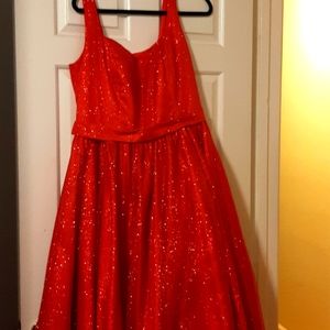 Red sequence ball gown